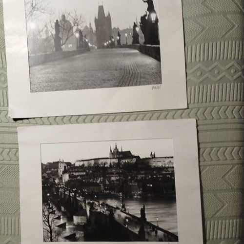 Two black and white photos of Prague new, signed and stamped