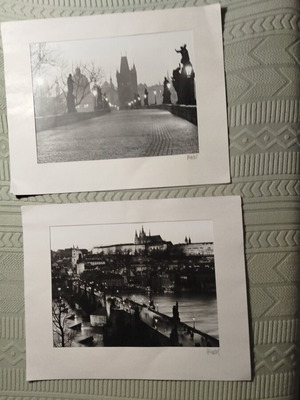 Two black and white photos of Prague new, signed and stamped