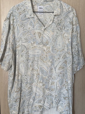 Zara men's short-sleeve print shirt XL like new, gray turquoise