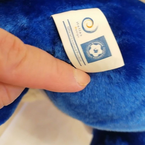EPO Blue and White Plush Bear with Official Licensed Product Tag
