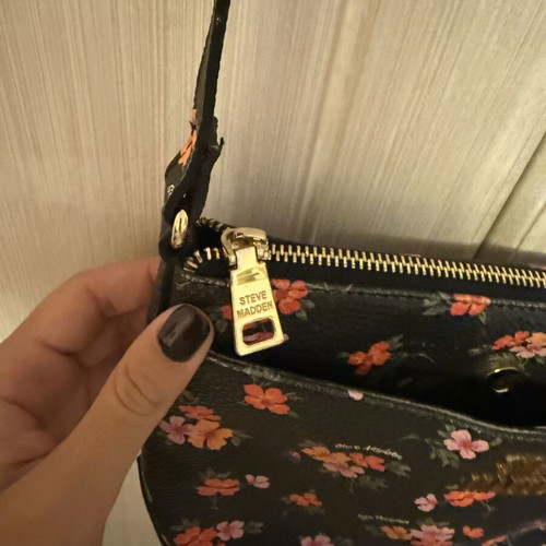 Steve Madden crossbody bag with colorful floral design, black
