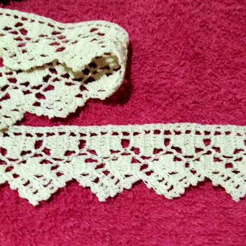 Handmade Crochet Lace Trim 12.5 Meters Beige Cotton