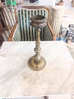 Vintage brass lamp base used, classic tall candlestick