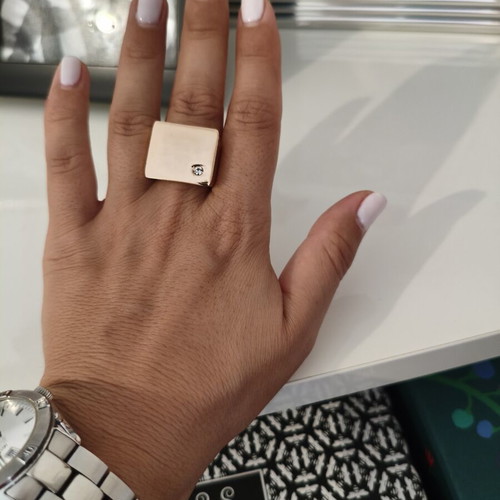 Chunky square ring gold steel with rhinestone, like new