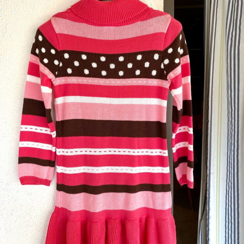 Long-sleeve pink fuchsia striped dress for 6-7 years like new