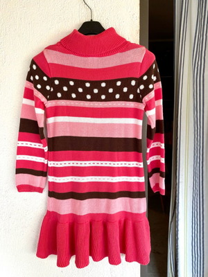 Long-sleeve pink fuchsia striped dress for 6-7 years like new