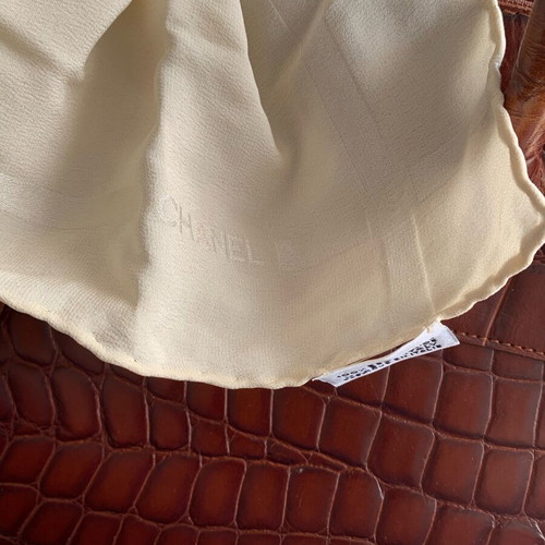 Chanel Vintage Silk Jacquard Scarf 40x40 Beige like new