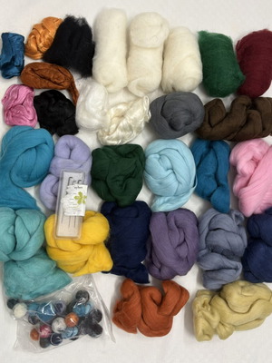 Needle felting wool set with needles, large color variety