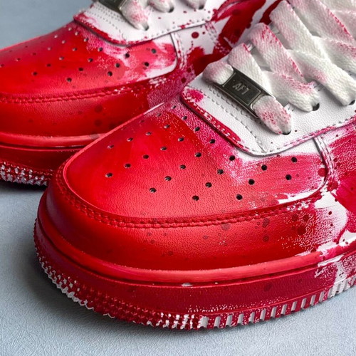 Nike Air Force 1 Red Paint Drip Handmade Sneakers new