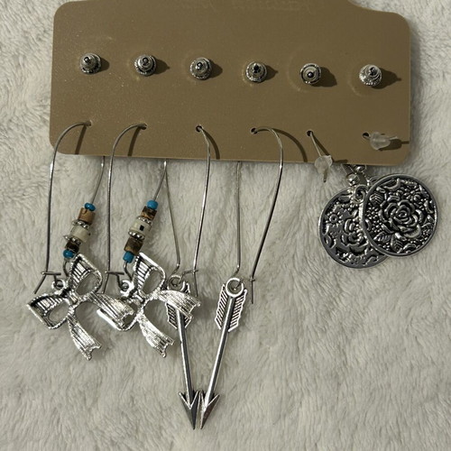 Fashion jewellery set with 6 pairs of earrings, necklace, and 7 handmade bracelets multicolor