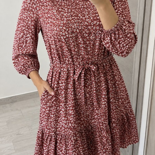 ONLY floral knee-length dress, EU size 44, burgundy red