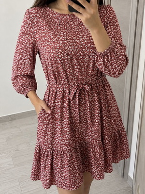 ONLY floral knee-length dress, EU size 44, burgundy red
