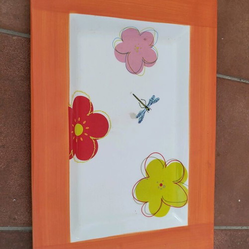 Serving platter square orange with flowers like new