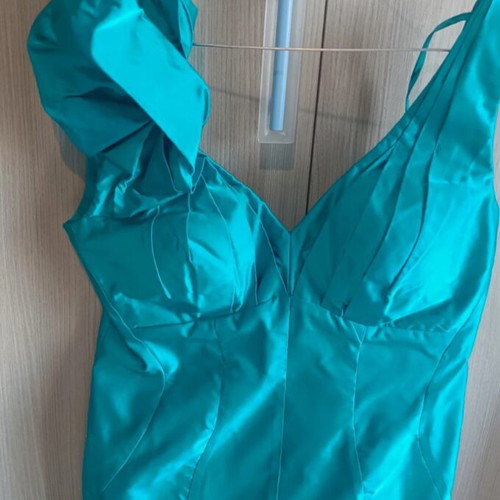 Maestri women's cocktail dress satin turquoise size L like new