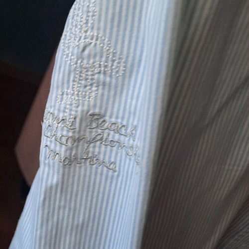 La Martina shirt like new, sky blue and white with embroidered logo