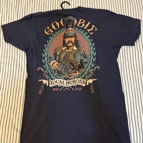 Goodbie Local Heroes T-shirt like new, medium, navy