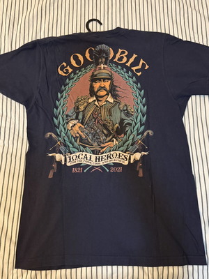 Goodbie Local Heroes T-shirt like new, medium, navy