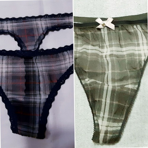 Zara plaid string panties 2-pack, green olive and dark blue, M/L