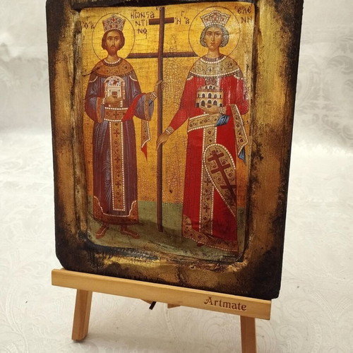 Handmade aged icon of Saint Constantine and Saint Helen new