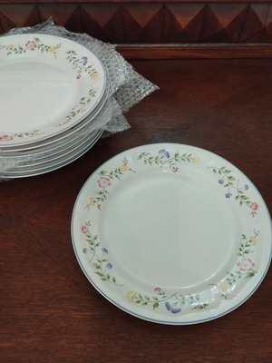 English Garden vintage dinner plates set of 8, 27cm, genuine stoneware