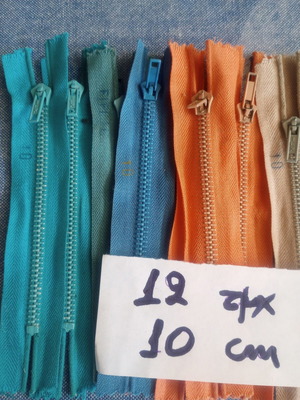 Set of 12 metal zippers, 10 cm, assorted colors