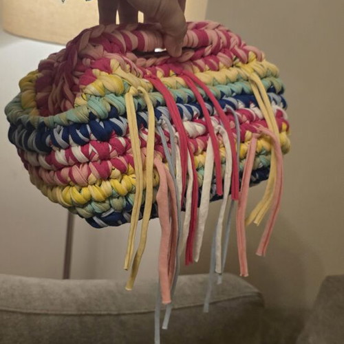 Handmade crochet handbag with tassels, multicolor