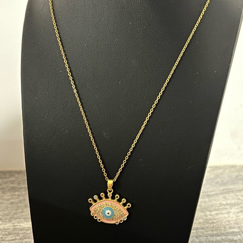 Multicolored Eye Pendant with Zircon from Stainless Gold-Plated Steel