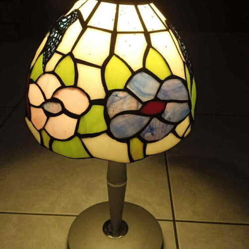 Vintage stained glass lamp used with colorful flowers 42 cm