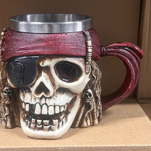 Pirate Skull Mug with Red Bandana, New