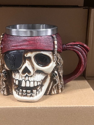 Pirate Skull Mug with Red Bandana, New