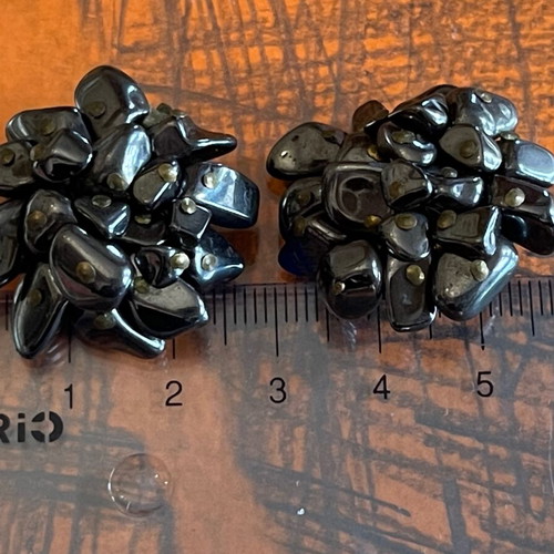 Large earrings with hematite vintage clip like new