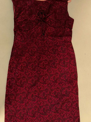 Vintage burgundy brocade lurex dress 60s/70s custom made