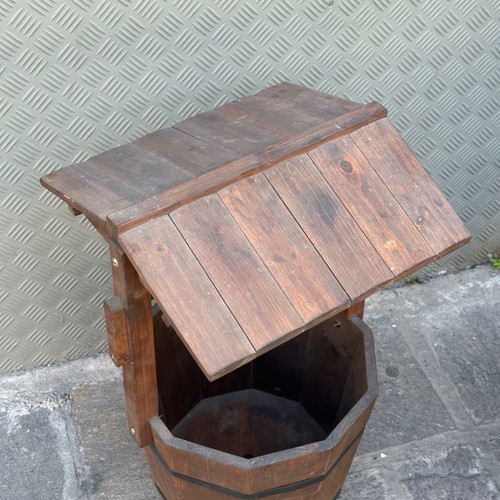 Decorative wooden wishing well for planter used