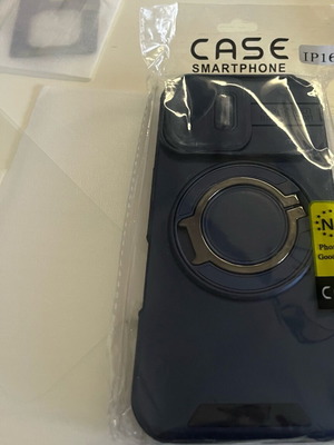 Iphone 16 case with screen and camera glass, dark blue, new