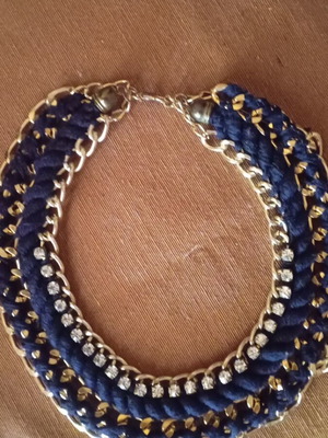 Necklace with rhinestones and weaving like new, 48 cm diameter