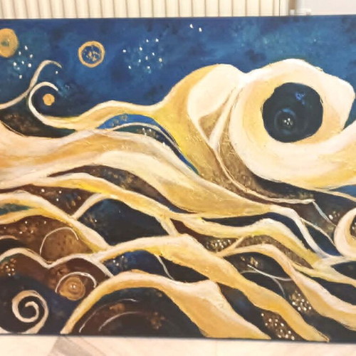 Handmade painting inspired by The Golden Wave, like new