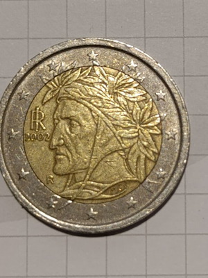 2 euro Italian coin Dante Alighieri used 2002