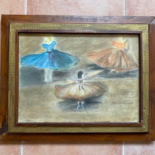 Painting Dancers like new, composition with crayons and pencils
