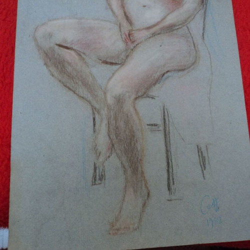 Nude dry pastel signed on cardboard 1982 used 50x25cm