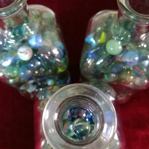 Glass marbles used, pack of 540, with decorative bottles