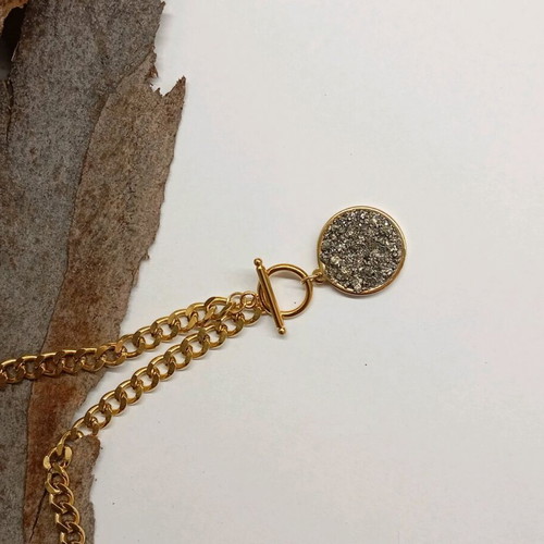 Necklace with pyrite handmade, gold plated stainless steel new