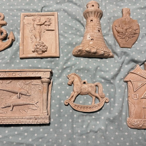 Set of 7 Handmade Vintage Clay Wall Decorations, Island Style