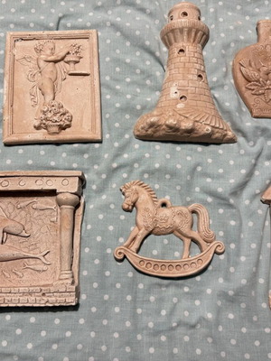 Set of 7 Handmade Vintage Clay Wall Decorations, Island Style