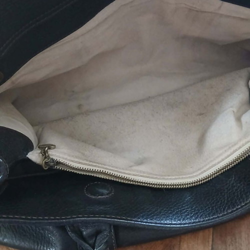 Luell leather handbag used, black with gold details