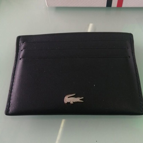 Lacoste card holder new, black leather with 6 card slots