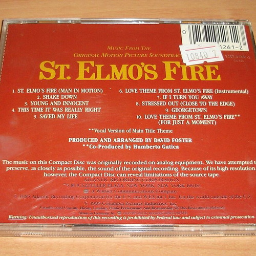 St. Elmo's Fire CD μεταχειρισμένο, soundtrack ταινίας 1985