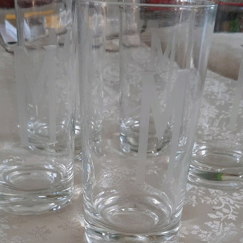 Glasses with carved monogram used, set of 8 pieces