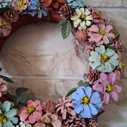 Handmade decorative wreath 30cm with processed pine cones on foam base