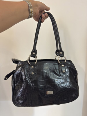 Efstathopoulos Black Genuine Leather Shoulder Bag preloved condition