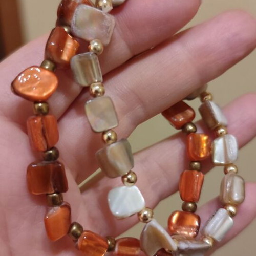 Summer elastic bracelets beige and orange like new, set of two